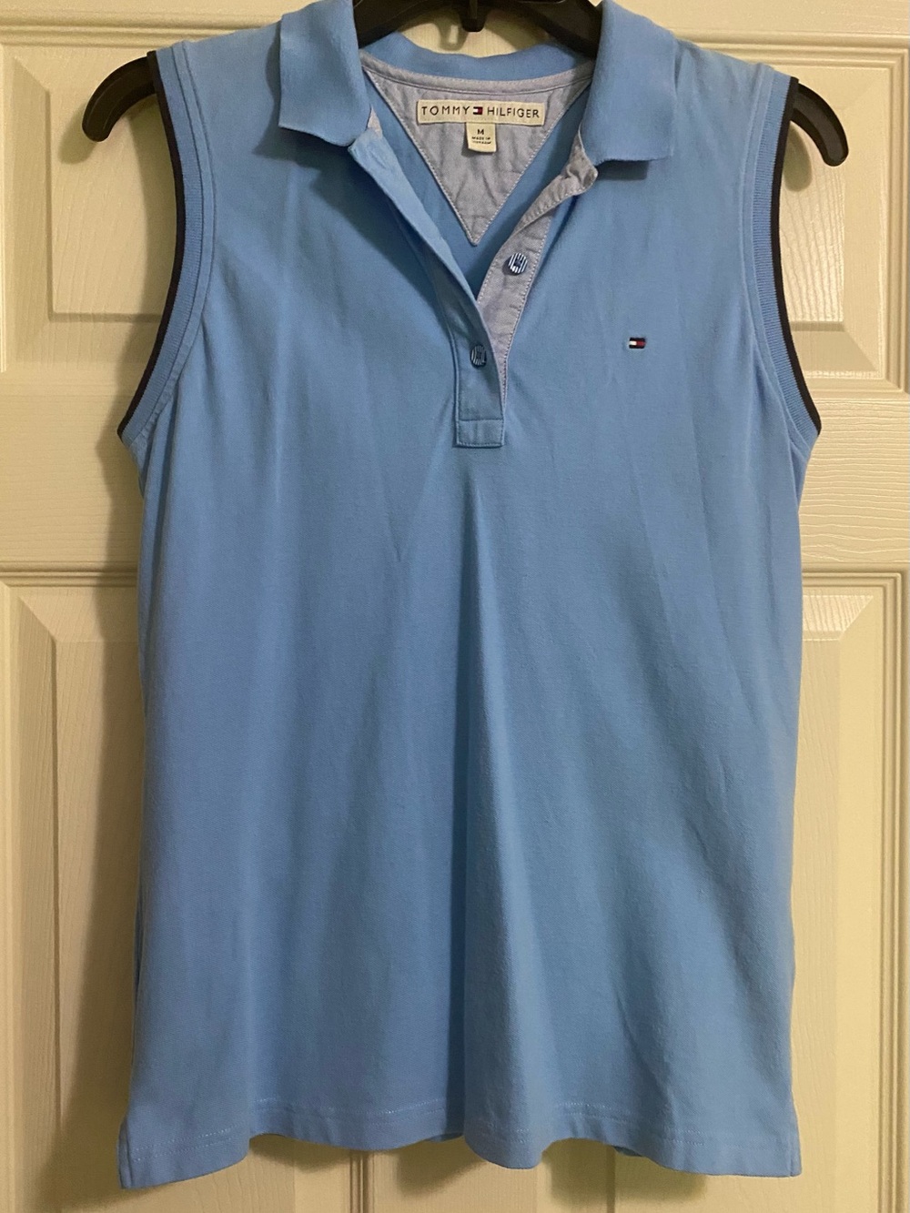 Tommy Hilfiger Light Blue Sleeveless Polo Tank with Navy Trim